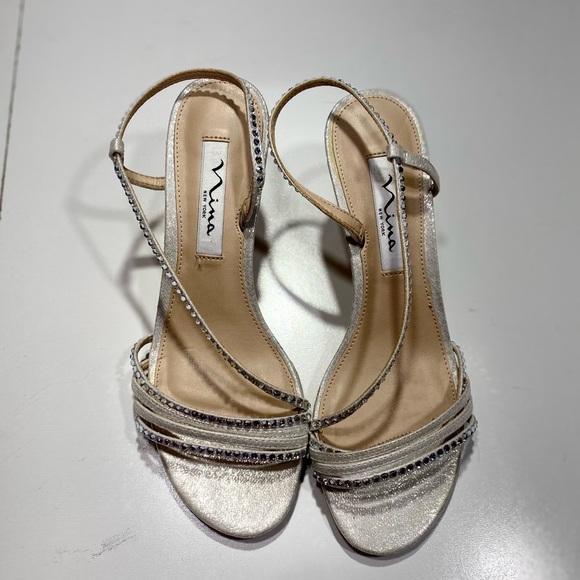 Nina New York Nelena Silver Rhinestone Sparkly Strappy Evening Sandals Size 6.5 - Picture 7 of 16